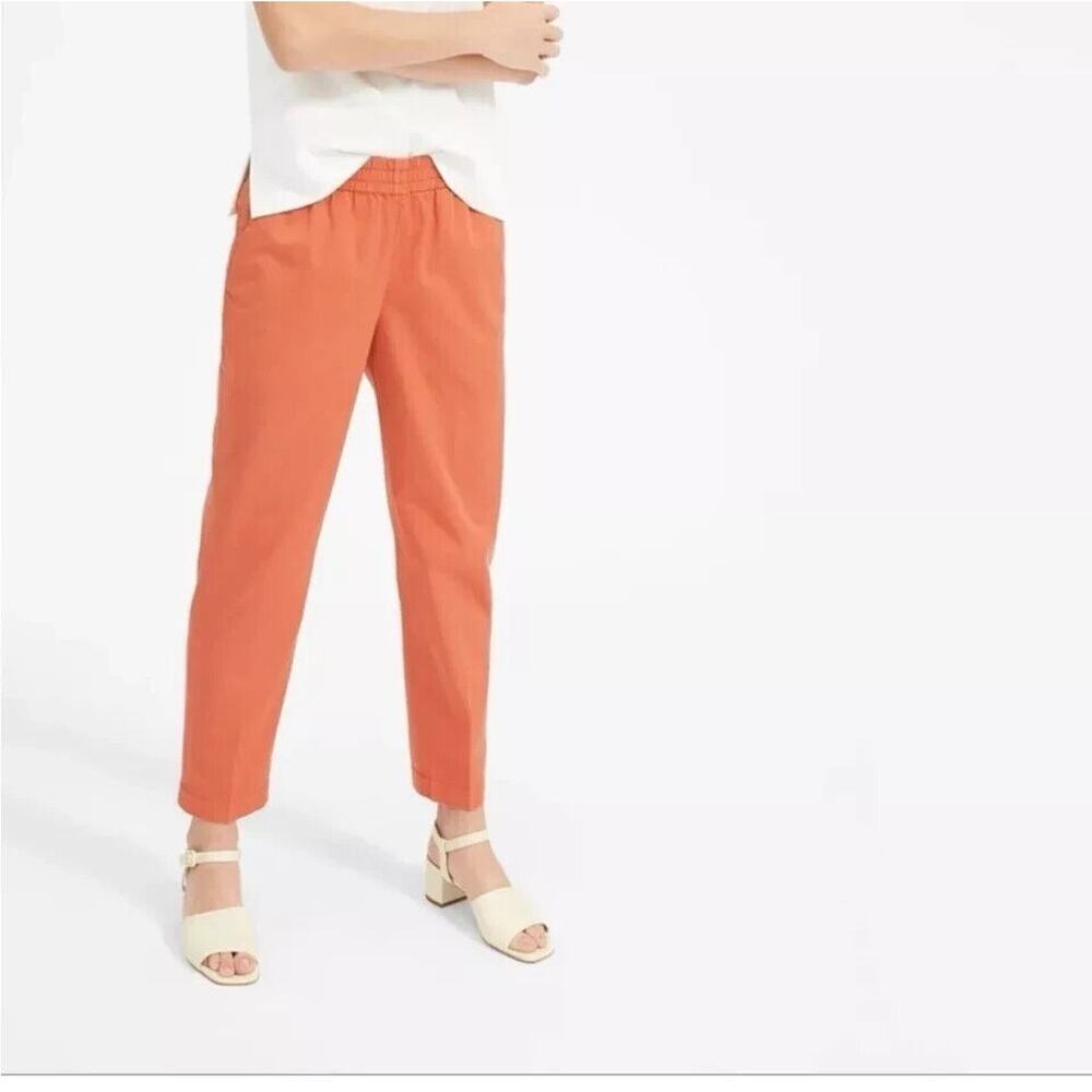 Everlane Coral High-Rise Elastic Waist Pants Womens Straight Leg Pull On Size 10